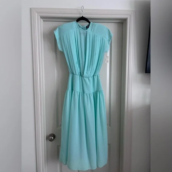 Elegant Vintage Aqua Pleated Dress - Picture 1 of 10